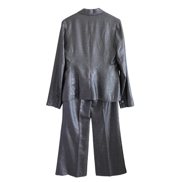 Tory Burch Pant Suit Size 8/10 Jacket Pants Metallic Gray Shimmer 2 Piece Outfit - Picture 3 of 12